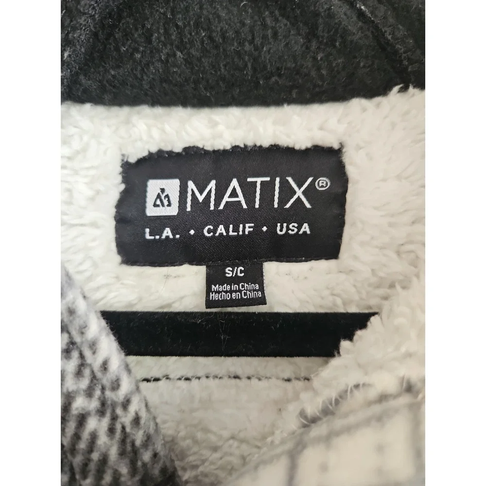 Matix Men's Small Sherpa Lined Hooded Flannel Jacket Black White Plaid Shacket